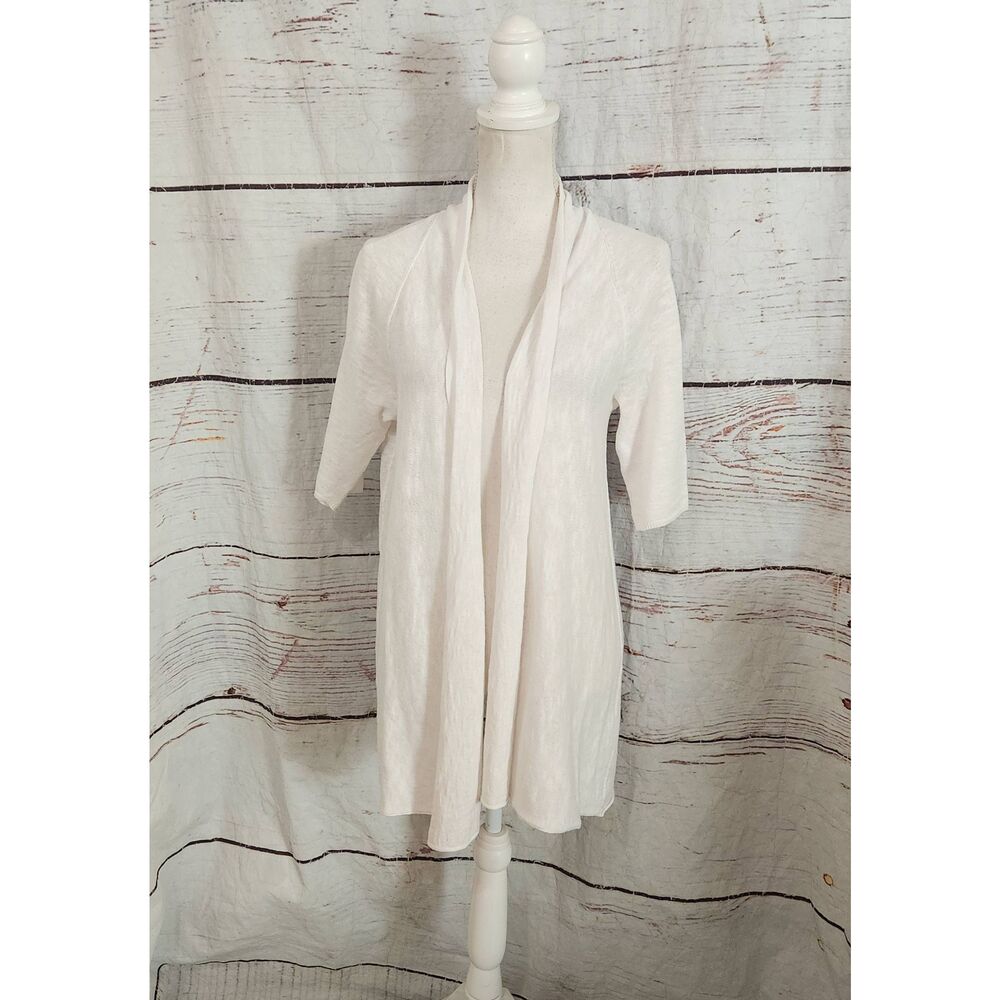 Eileen Fisher Organic Linen and Organic Cotton Half Sleeve Cardigan‎ Size Small